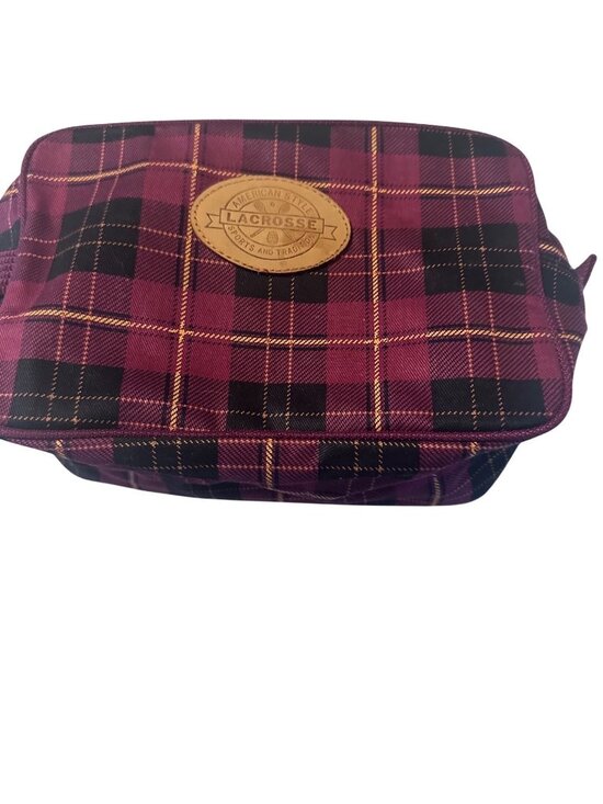 LaCrosse Other - Vintage Lacrosse burgundy black and yellow plaid toiletry travel bag